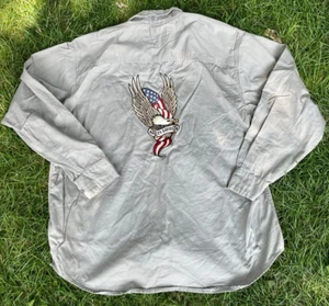 Vintage Harley Davidson Grey Button Down Shirt Biker Eagle USA Flag Logo Mens XL - Picture 1 of 8