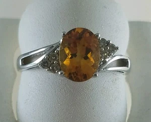 14KT WHITE GOLD OVAL CITRINE FACITED RING WITH BRILLIANT DIAMONDS SIZE 6.75 - Picture 1 of 1