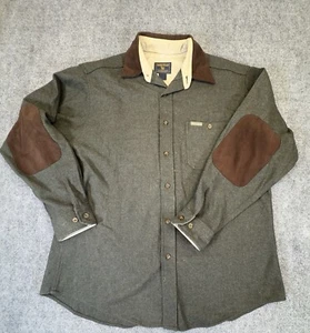 Vtg Woolrich Jacket Mens Large Shacket Green Leather Collar Flannel Wool Blend - Picture 1 of 10