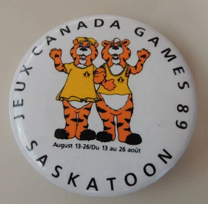 Jeux Canada Games 1989 Saskatoon 2.25in PinBacked Button Tiger Mascots - Picture 1 of 2