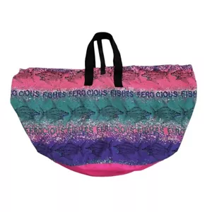 Borsa da spiaggia grande pesci feroci 29,5" x 18" - rosa fluo viola verde carina - Foto 1 di 5
