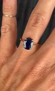 New Year GIFT 6x8 Oval Simulated Sapphire Women's Solitaire Ring 925 Silver - Picture 1 of 6
