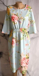 EMVIE'S FASHIONS Light Blue Multicolor Floral Dress Small 3/4 Sleeve Elastic Wai - Picture 1 of 8