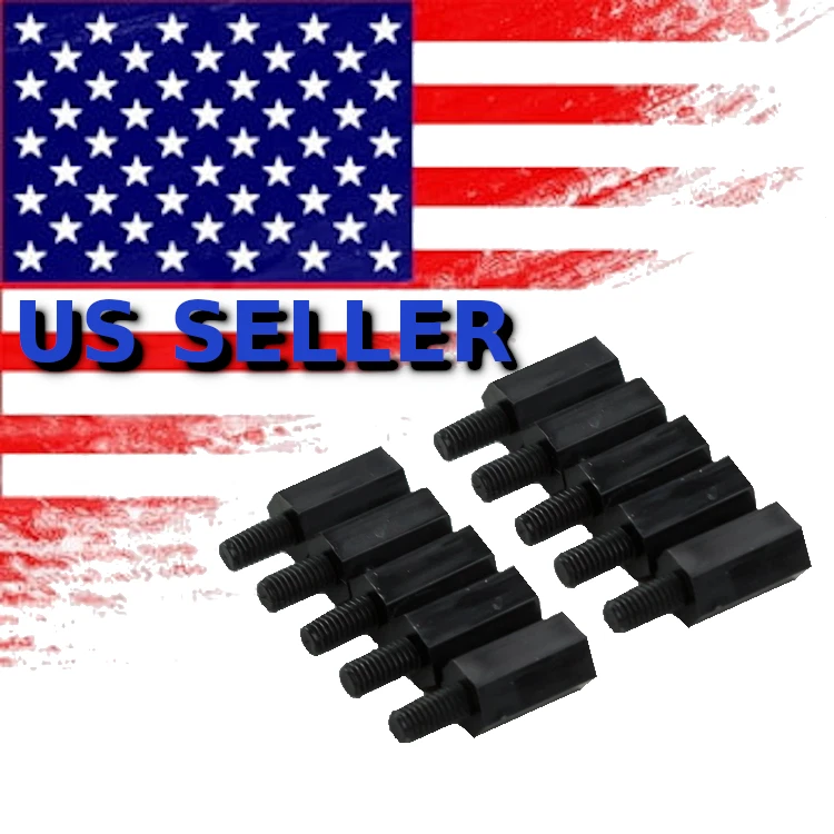 Espaciador separador hexagonal roscado M3 de nailon negro de 10 mm/0,39" macho-hembra - Paquete de 10 Foto 1 de 3