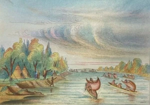 1903 Vintage George Catlin Illustration Natives Sailing in Canoe - Picture 1 of 2