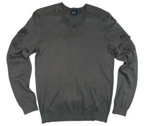 NWT A|X ARMANI EXCHANGE MENS MEDIUM VINTAGE ARMY MILITARY POCKET SWEATER COTTON - Picture 1 of 13