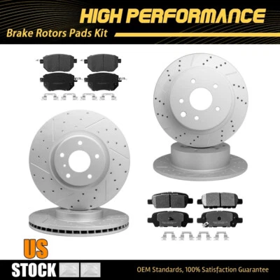 Rotores de freno de disco perforados delanteros traseros + pastillas de cerámica para Nissan Máxima 2004-2008 Foto 1 de 4