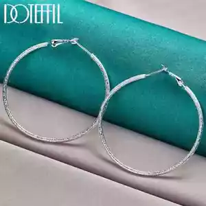 DOTEFFIL 925 Sterlingsilber matt runder Kreis 50 mm Reifen Ohrring Charm Schmuck - Bild 1 von 6