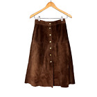 vintage brown suede leather midi skirt snap front 70's size XS