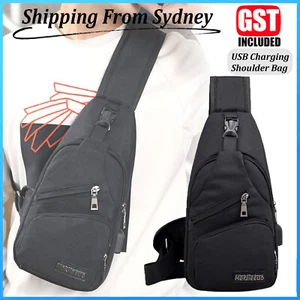 Men Chest Bag Shoulder Backpack Sling Cross Body Satchel Travel Outdoor USB Port - Picture 1 of 13