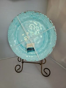 4/CYNTHIA ROWLEY Aqua Blue Swirl Tuscan Medallion DINNER Plates MELAMINE Set/4 - Picture 1 of 6