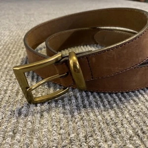 Belt Mens 50/125 Brown Leather Gold Square Buckle - Picture 1 of 14