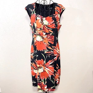 CONNECTED Dress Empire Waist Womens 14 Sheath Orange Floral Sweetheart Babydoll - Picture 1 of 12