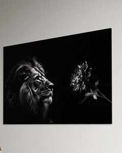 Löwe Leinwand Bild Dekoration Wandbild Rosen Abstrakt Kunst Tiere Blume Lion - Bild 1 von 5