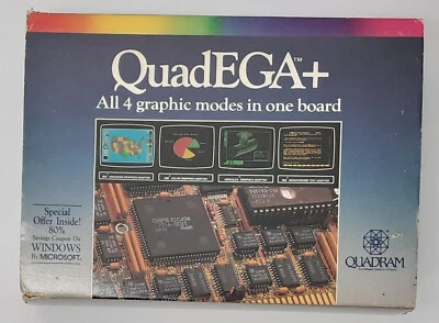 QuadRAM / Video7 QuadEGA+ 8-bit ISA EGA Grafikkarte (retro, 1986, OVP, boxed) - Bild 1 von 4
