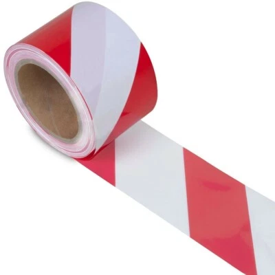 Hazard Warning Barrier Tape Roll - Non Adhesive -  Red and White - 75mm x 100m - Image 1 of 4