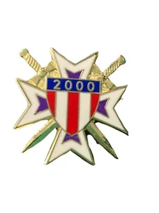 2000 Pin White & Blue Enamel Maltese Cross with Shield & Gold Tone Swords - Picture 1 of 2