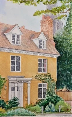 Vntg Watercolor Folk Art Painting Primitive The Old Rectory House Landscape  - Image 1 of 3