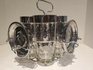 Mid Century Kimiko Longdrinkgläser & Untersetzer mit Dose Ritterschild Silberrand - Bild 1 von 12