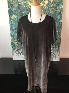 Madewell Velvet Dress Sz S Taupe Short Sleeve Rayon Silk Shift - Picture 1 of 8
