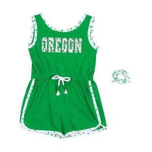 Girls Toddler Colosseum Green Oregon Ducks Scoops Ahoy Floral Romper & Scrunchie