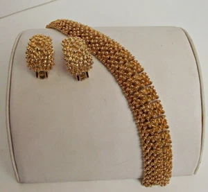 Sarah Coventry Gold Golden Sunset Nagel Kopf Trim Armband Ohrringe Demi Parure - Bild 1 von 7