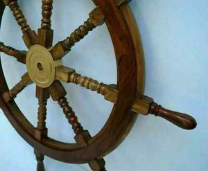 36'' Brass Nautical Antique Ship Wheel Wooden Boat Steering Wall Home Decor Gift - Picture 1 of 5