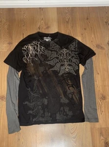 Brad Butter Vintage Y2K Long Sleeve Black & Grey  Thermal TShirt - Picture 1 of 7