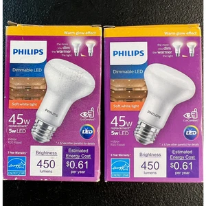 2pk Philips 5W LED R20 Flood Light Bulbs Daylight 450 Lumens Dimmable Indoor - Picture 1 of 8