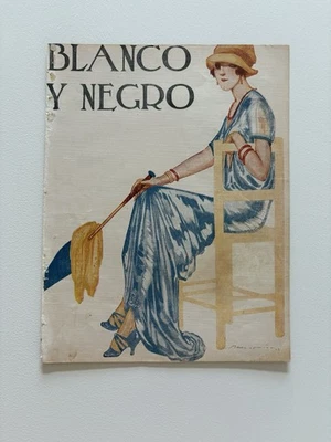 Vintage 1920s Art Deco Magazine Cover Blanco y Negro Woman Parasol by Bartolozzi - Image 1 of 2