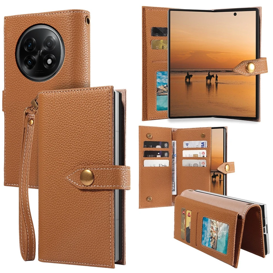 Luxury Genuine Leather Wallet Case 9 Card Slots for OnePlus - Image 1 of 4