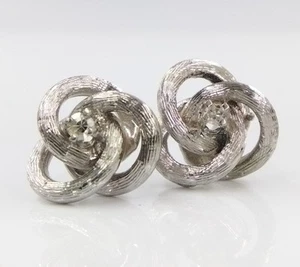 Pendientes vintage de oro blanco de 14K con nudo de amor de diamantes en circonita - Imagen 1 de 5