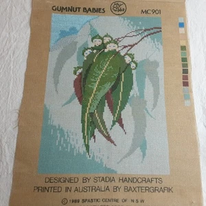 Vintage May Gibbs Tapestry Canvas Gumnut Babies Partially Worked - Picture 1 of 7