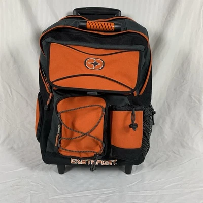 Eastsport Travel Backpack Rolling 2 Wheeled Telescopic Handle Orange Black - Image 1 of 4
