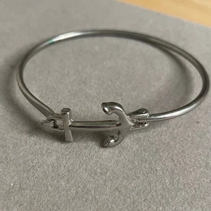 Anchor Silver Tone Open Bangle Bracelet - Picture 1 of 4