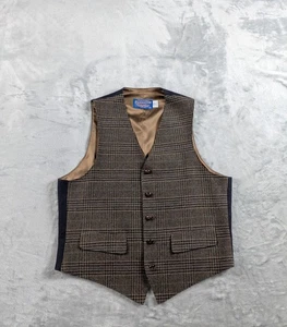 Vintage Pendleton Weste Herren 42 braun Hahnentritt kariert Wolle klassisch hergestellt in den USA LESEN - Bild 1 von 14