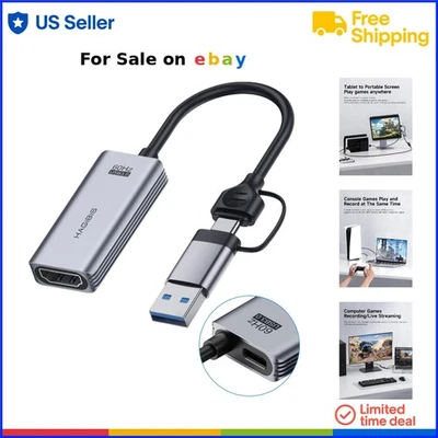 Video Capture Card HDMI USB C 1080P 60fps Live Streaming Gaming Recording - Image 1 of 4