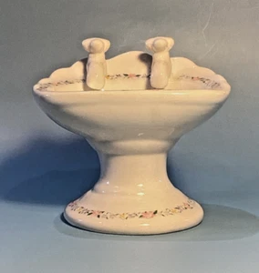 VTG. MINI 5" PEDESTAL SINK SHAPED SOAP DISH CERAMIC BY EDENFIELD FLORAL BORDER - Picture 1 of 7