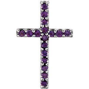 Platinum Natural Amethyst Petite Cross Pendant - Picture 1 of 2