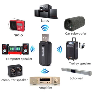 USB Bluetooth 2.0 PC Adapter Wireless Stereo Audio Music Receiver 3.5mm Aux   GF - Afbeelding 1 van 6
