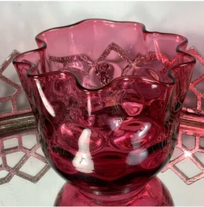 Fenton Optic Coin Dot Vase Cranberry Glass Scalloped Top Vintage USA #09 - Picture 1 of 5
