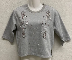 J By J.O.A Women’s Embellished Side Slit Sweater Blouse Top Sz XSmall Gray - Picture 1 of 6