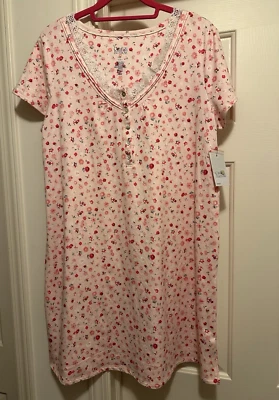 Croft & Barrow  Women's Short Nightgown  Soft Knit ~ Pink Floral  sz Medium  NEW - Image 1 of 4