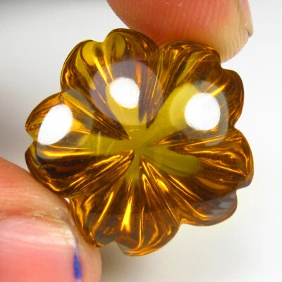 34.17 Ct Natural Top Luster Yellow Citrine Flower Carving 5 Star Quality-A1547 - Image 1 of 2