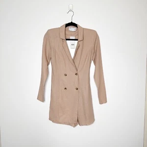 NWT Asos Design Linen Blend Double-Breasted Open Back Romper Womens Tan Size 2 - Picture 1 of 4