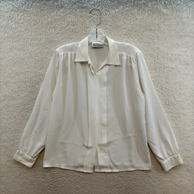 Top 10 grande vintage años 90 para mujer blanco marfil malla eduardiana cuello abotonado Foto 1 de 4