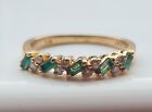 18CT YELLOW GOLD BAGUETTE EMERALD & DIAMOND HALF ETERNITY BAND STACKING RING N