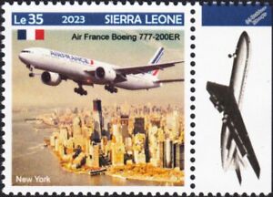 AIR FRANCE Boeing 777-200ER Airliner Aircraft / New York Stamp 2023 Sierra Leone