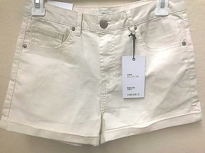 Pantalones Cortos Forever 21 F21 Tiro Alto Cortos Tejidos Piel Crema Beige Tostado 28 71% Algodón Foto 1 de 4