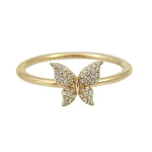 0.10ct Pave Round Diamonds in 14K Gold Butterfly Women's Ring - Picture 1 of 8